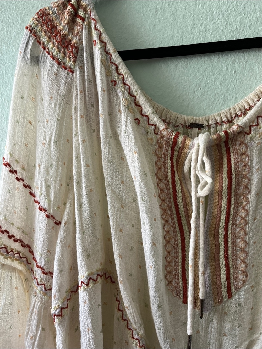 Free People Oversized Lightweight Cream Peasant Blouse - Picture 3 of 4